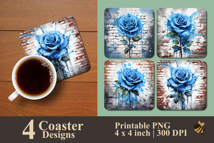 Baby Blue Rose Coaster Sublimation Design