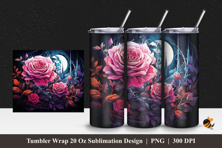 Moonlight Rose Tumbler Wrap Sublimation Design 1 example image 1