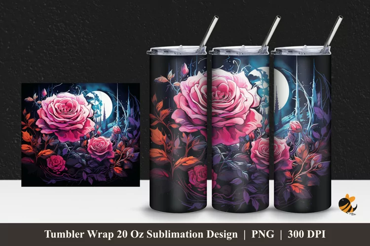 Moonlight Rose Tumbler Wrap Sublimation Design 1