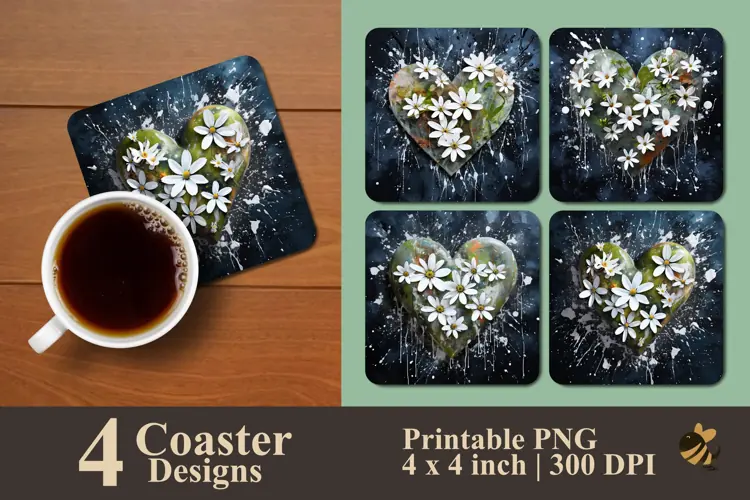 Love and White Flower Coaster Sublimation Designs