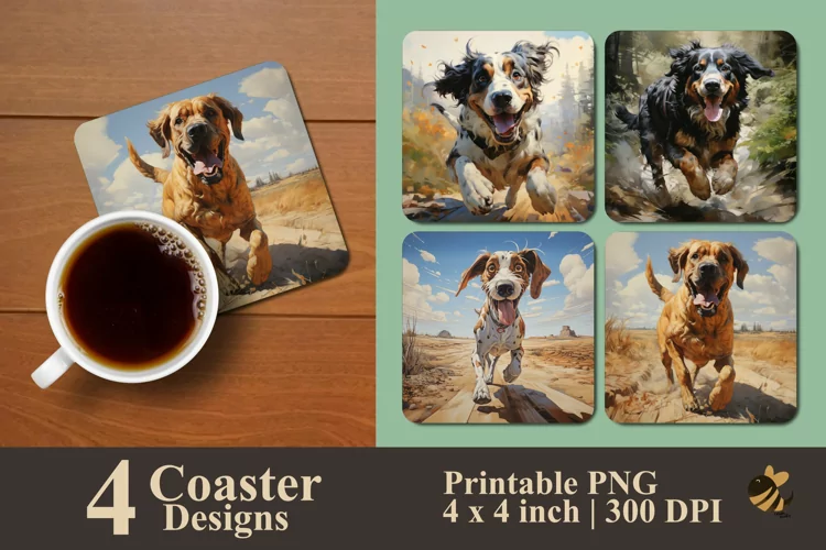 Running Dog Coaster Sublimation Designs