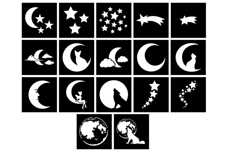 17 Moon Stencil, Moon and Stars Stencil Digital Templates.