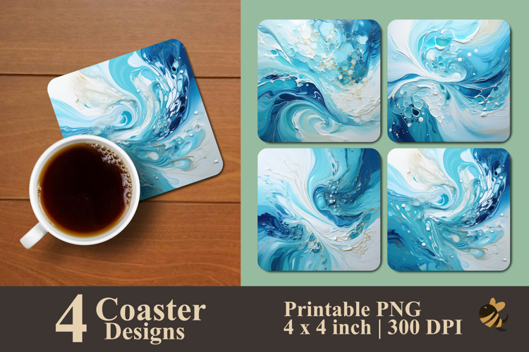 Ethereal Ocean Swirl Coaster Sublimation Design