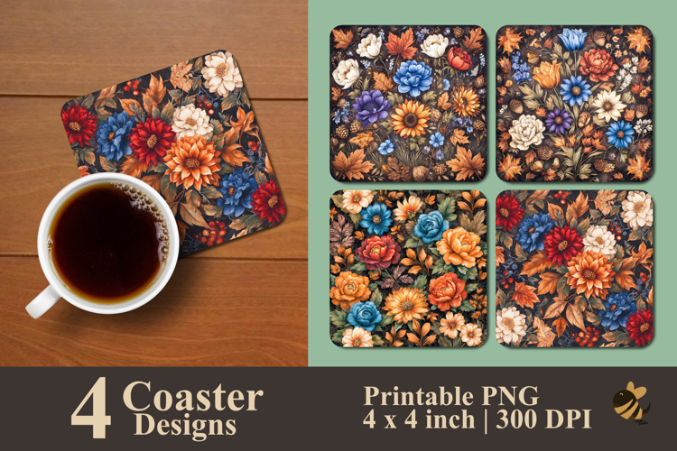 Patchwork Art Flowers Coaster Sublimation Design