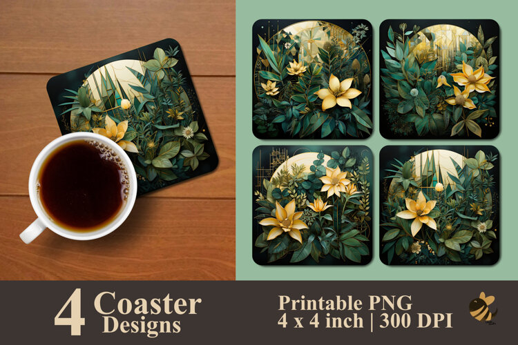 Botanical Geometric Coaster Sublimation Design example image 1