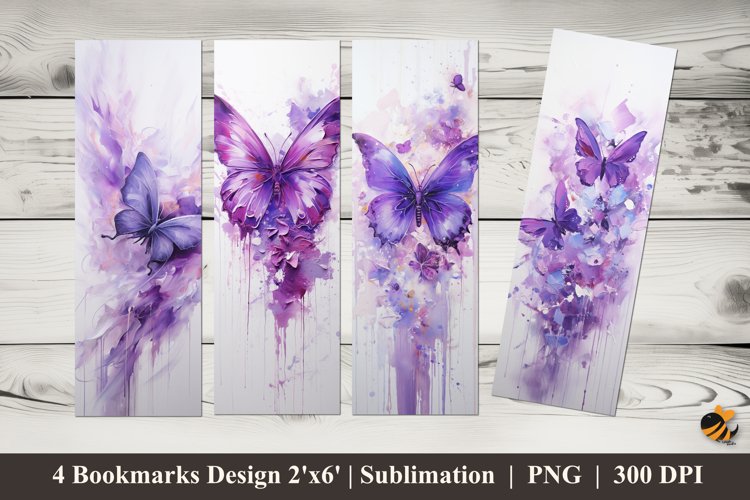 Purple Butterfly Bookmarks Sublimation Design