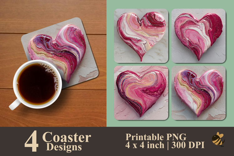Pink Heart Marble Coaster Sublimation Design