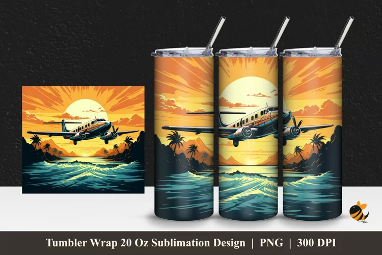 Retro Plane Tumbler Wrap Sublimation Design 1