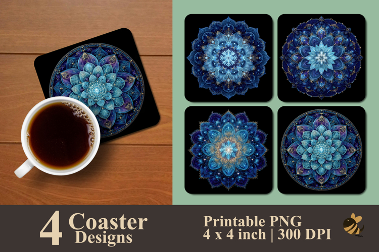 Blue Mandala Coaster Sublimation Design