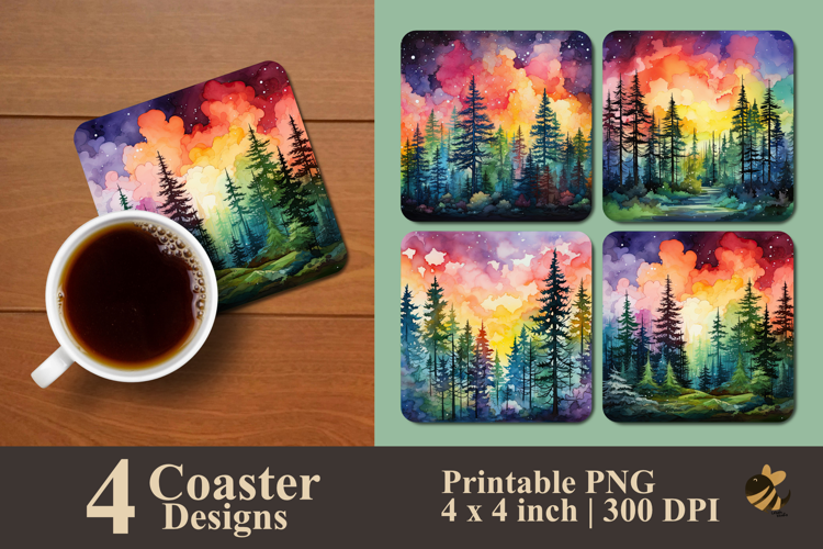 Multicolor Pine Forest Coaster Sublimation Design