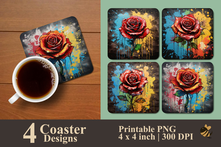 Dripping Graffiti Rose Coaster Sublimation Design