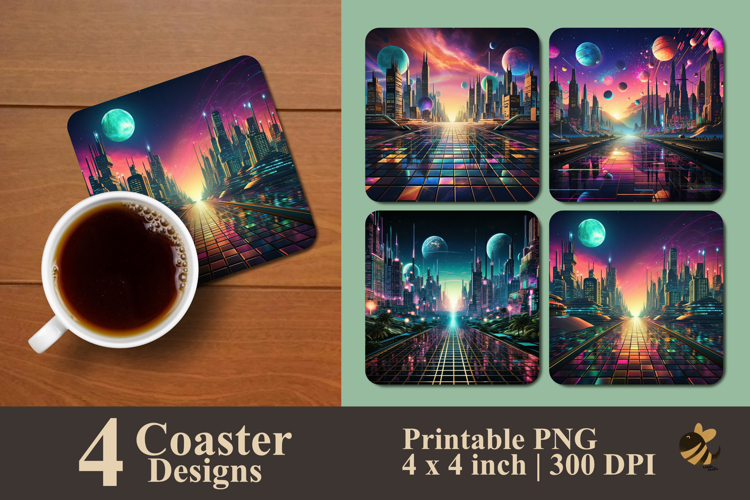 Retro Futurism Neon Coaster Sublimation Design