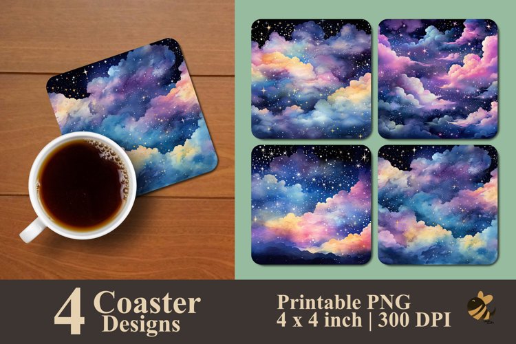 Whimsical Starry Sky Coaster Sublimation Designs
