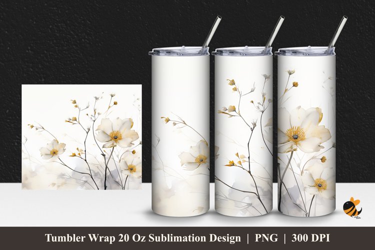 Floral Gold Tumbler Wrap Sublimation Design 1 example image 1
