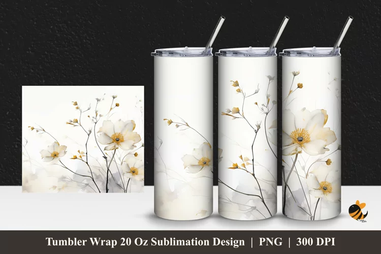 Floral Gold Tumbler Wrap Sublimation Design 1