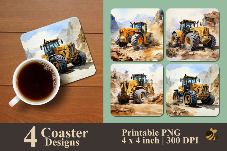 Bulldozer On Rock Terrain Coaster Sublimation Design