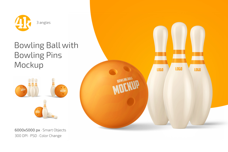Bowling Ball with Bowling Pins Mockup Set
