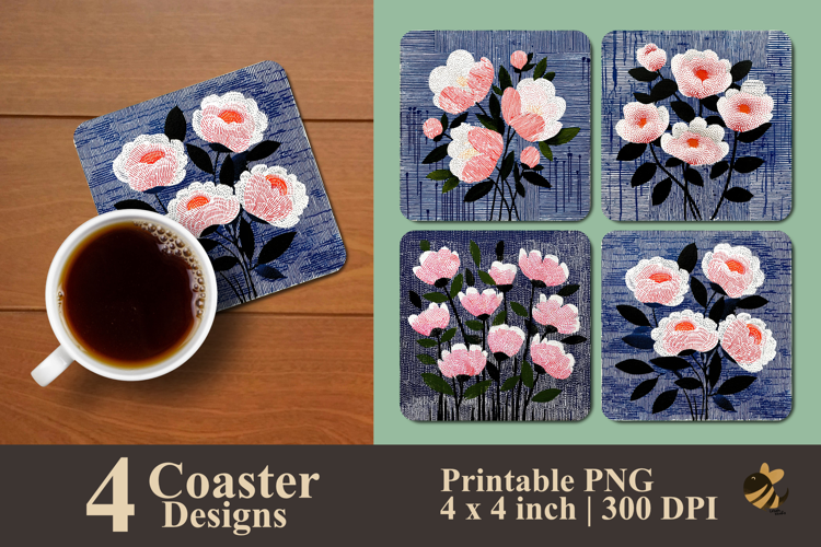 Art Spray Flower Coaster Sublimation Design