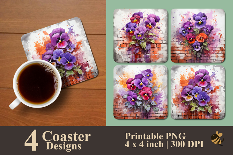 Painting Pansy Flower Coaster Sublimation Design