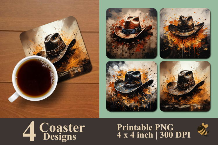 Cool Cowboy Hat Coaster Sublimation Design