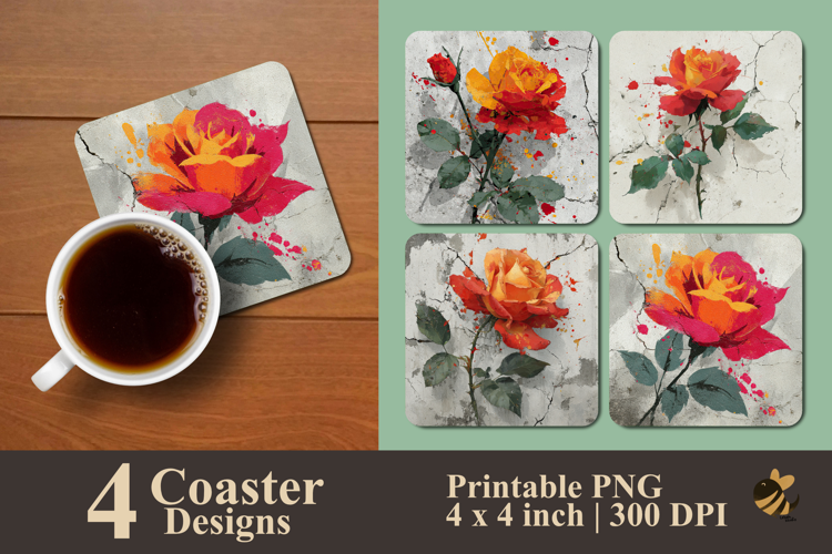Graffiti Rose Explosion Coaster Sublimation Design