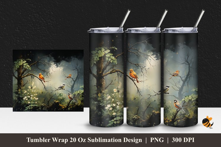 Rain Birds Tumbler Wrap Sublimation Design 1