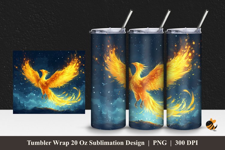 Yellow Phoenix Tumbler Wrap Sublimation Design 1 example image 1