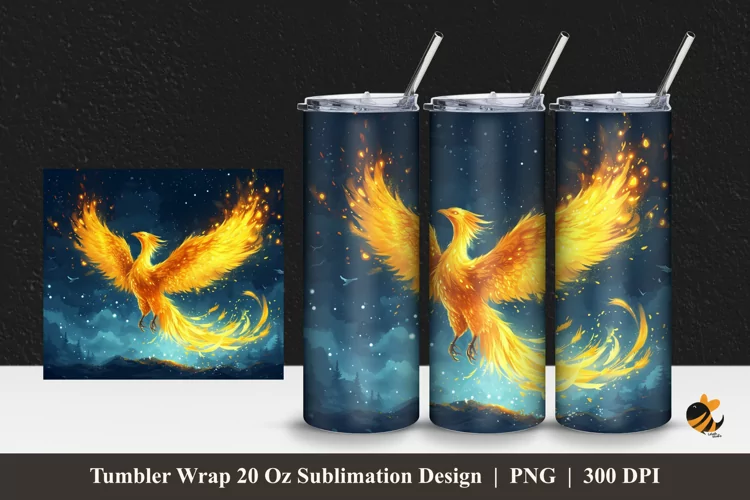 Yellow Phoenix Tumbler Wrap Sublimation Design 1