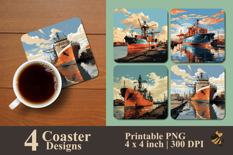 Cargo Ship Coaster Sublimation Design