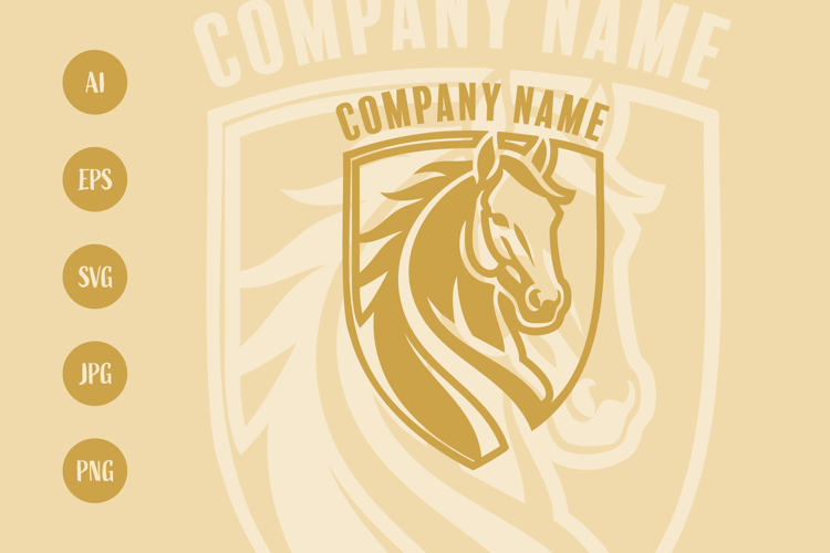 Regal Golden Horse Head Shield Emblem Design