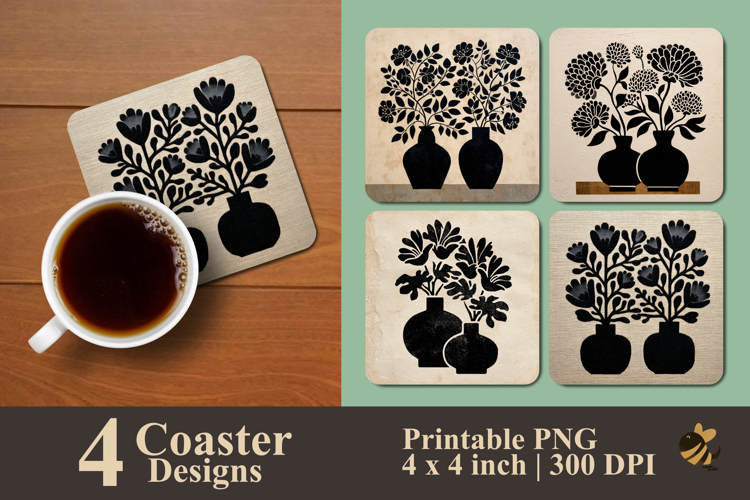 Vintage Floral Shadow Coaster Sublimation Design