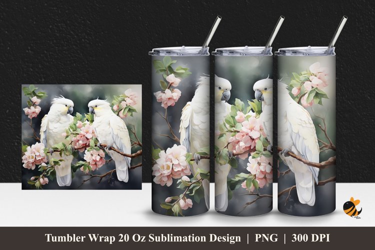 White Cockatoo Tumbler Wrap Sublimation Design 1