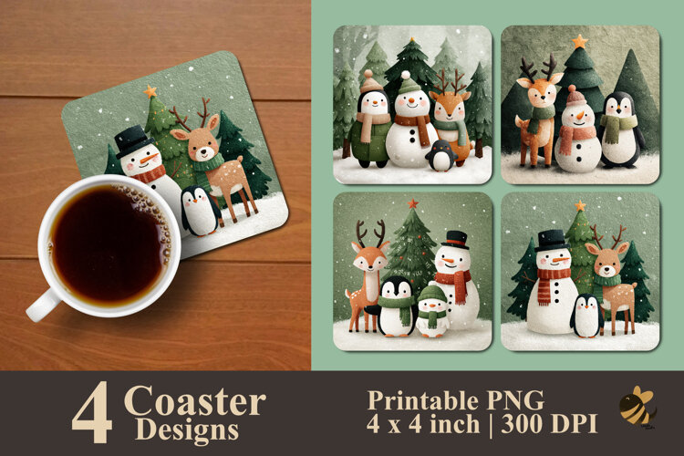 Winter Friends Coaster Sublimation Design example image 1