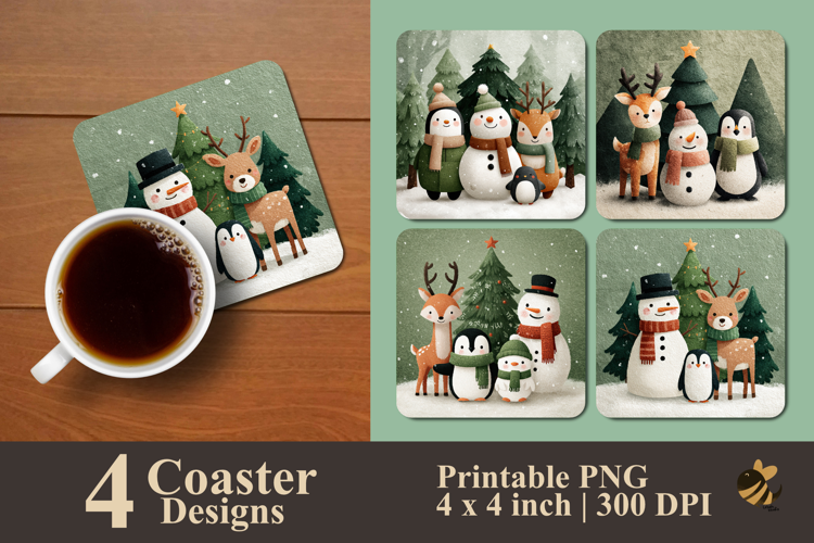 Winter Friends Coaster Sublimation Design