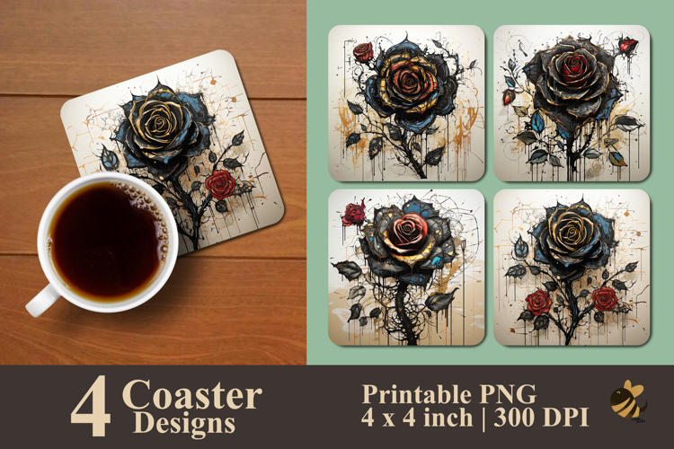 Mechanical Bloom Rose Coaster Sublimation Design