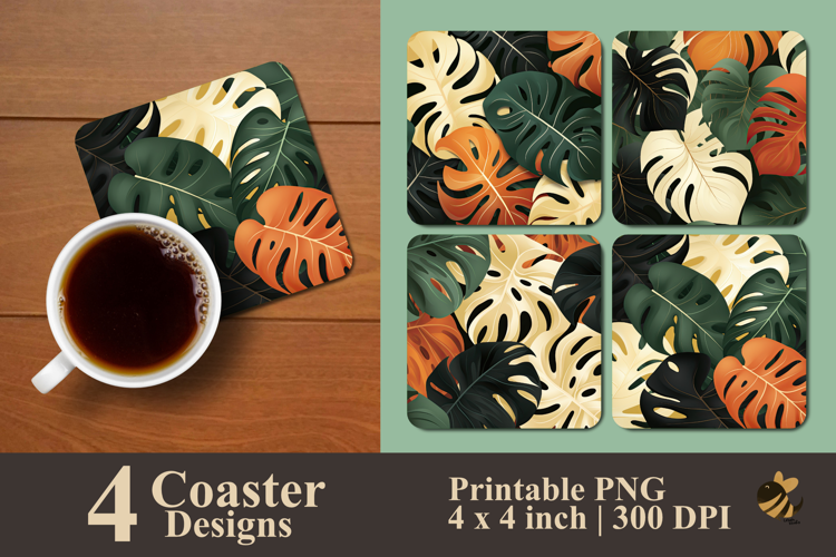 Abstract Monstera Flow Coaster Sublimation Design