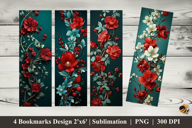 Victorian Flowers Bookmarks Sublimation Design