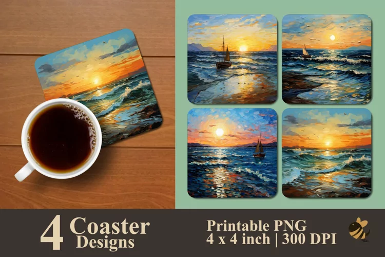 Seaside Sunrise Coaster Sublimation Designs