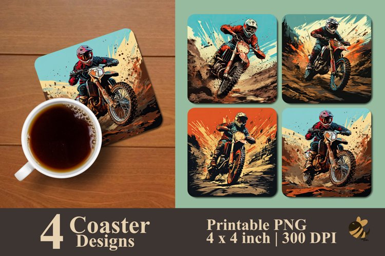 Motorcross illustration Coaster Sublimation Designs example image 1