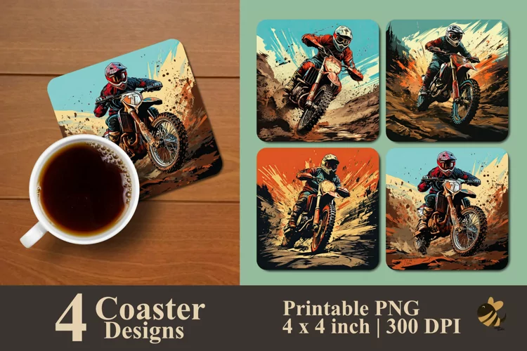 Motorcross illustration Coaster Sublimation Designs