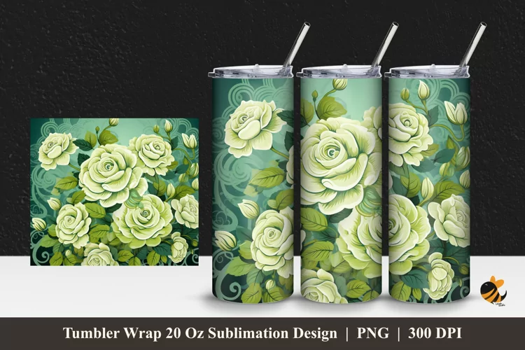 Green Flower Tumbler Wrap Sublimation Design 1