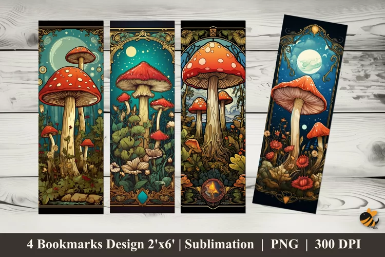 Mushroom Illustration Bookmarks Sublimation Design