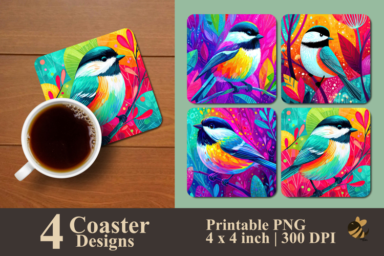 Cute Java Finch Bird Coaster Sublimation Design