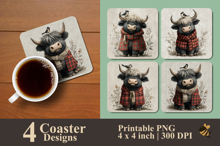 Countryside Blanket Cow Coaster Sublimation Design
