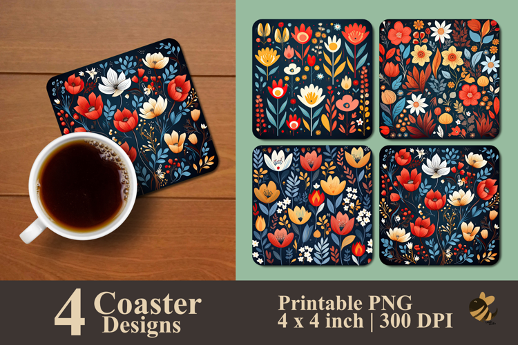 Retro Floral Garden Flat Coaster Sublimation Design
