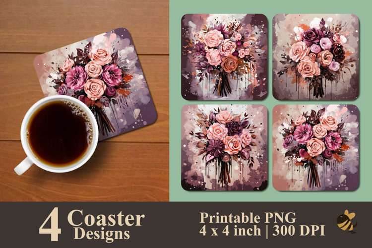Bouquet Carnation Coaster Sublimation Design