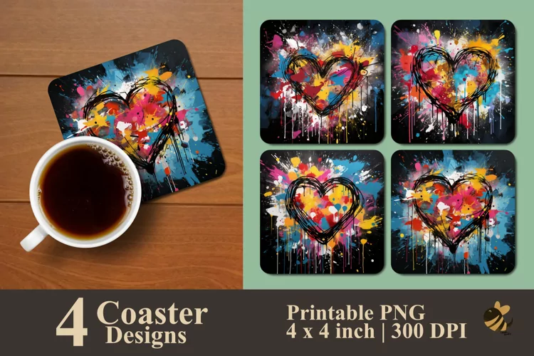 Colorful Abstract Love Coaster Sublimation Designs