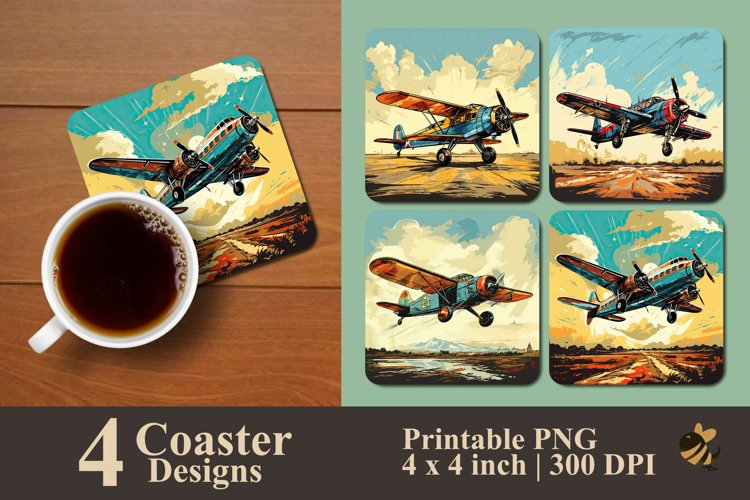 Retro Plane Coaster Sublimation Designs example image 1