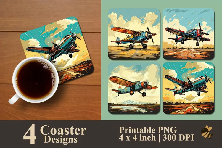 Retro Plane Coaster Sublimation Designs