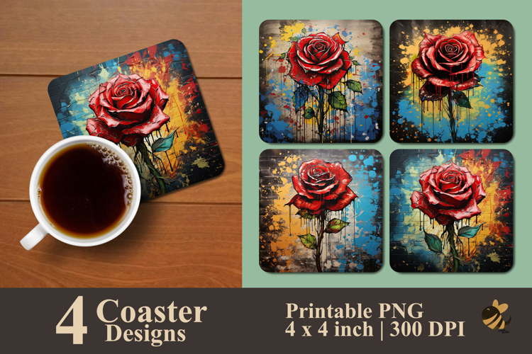 Cracked Spray Rose Coaster Sublimation Design